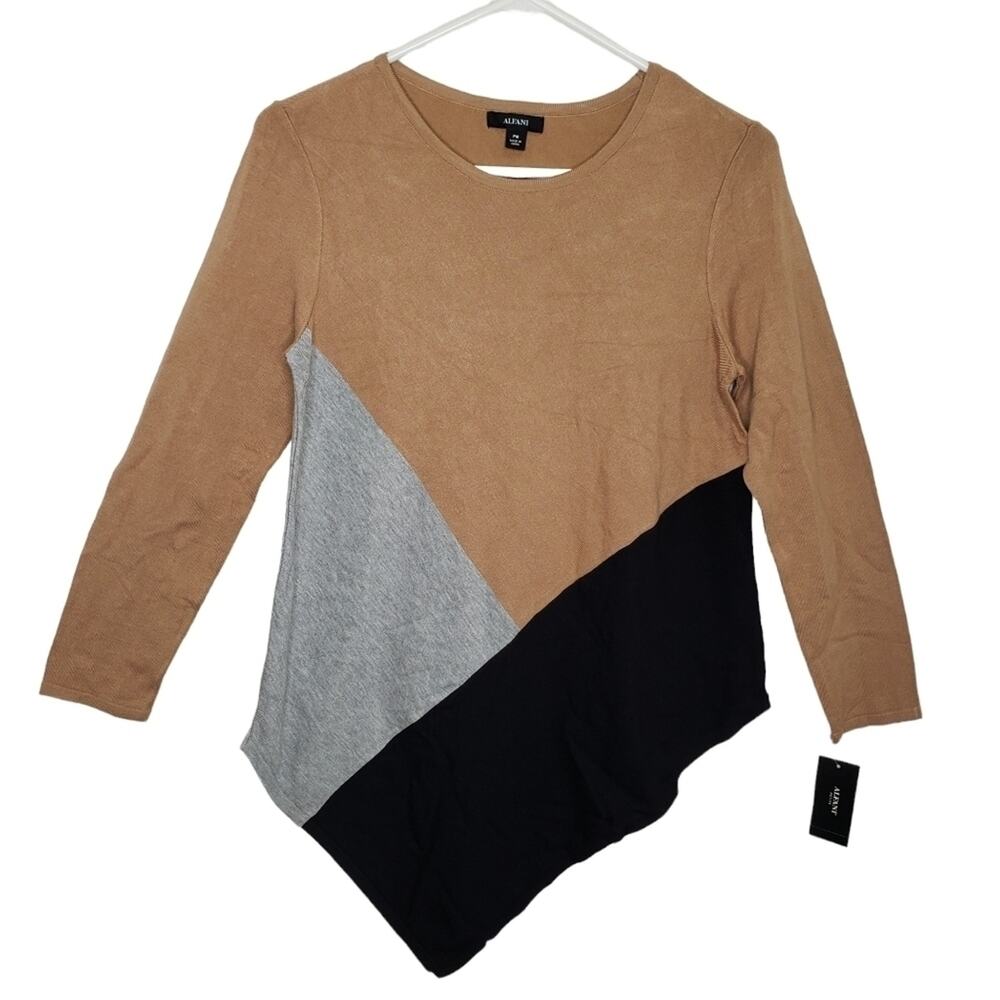 Alfani Asymmetrical Hem Long Sleeve Sweater Medium Petite